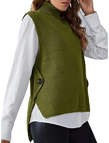 ORANDESIGNE Damen Weste Strick Patchwork Volltonfarbe Stilvoll Freizeit Ärmellos Pullover Strickjacken Rollkragen Herbst Winter Blau Purpur Rosa F Armeegrün XL von ORANDESIGNE