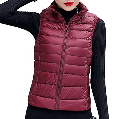 ORANDESIGNE Damen Weste mit Stehkragen Weste Jacke Steppweste Winter Ultraleicht Weste Bodywarmer Steppweste Daunenweste Vest Ärmellose Sportweste Wärme Freizeit Outdoor Slim Fit A Weinrot 3XL von ORANDESIGNE