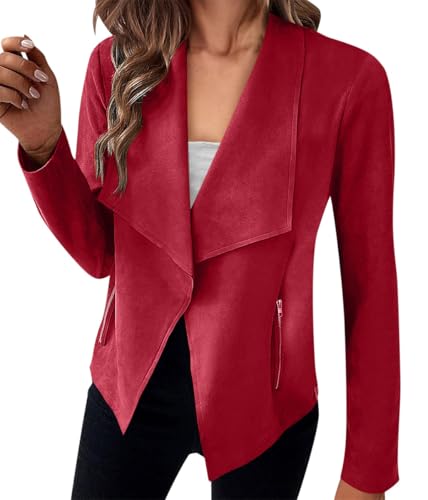 ORANDESIGNE Damen Wildlederjacke Kurz Übergangsjacke Moto Bikerjacke Herbst Frühling Leicht Jacken Reverskragen Langarm Boyfriend Cardigan Kurze Mantel mit Taschen Reißverschluss A Rot XL ORANDESIGNE Damen Wildlederjacke Kurz Übergangsjacke Moto Bikerjacke Herbst Frühling Leicht Jacken Reverskragen Langarm Boyfriend Cardigan Kurze Mantel mit Taschen Reißverschluss A Rot XL von ORANDESIGNE