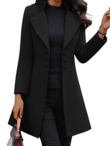 ORANDESIGNE Damen Winter Blazer Mantel Wollmantel Lang Warme üBergangsjacke Einfarbig Slim Fit Revers Blazer Jacke Windjacke Overcoat 01-schwarz L von ORANDESIGNE
