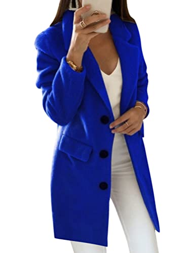 ORANDESIGNE Damen Winter Blazer Mantel Wollmantel Lang Warme üBergangsjacke Einfarbig Slim Fit Revers Blazer Jacke Windjacke Overcoat 03-blau M von ORANDESIGNE