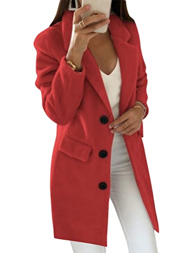 ORANDESIGNE Damen Winter Blazer Mantel Wollmantel Lang Warme üBergangsjacke Einfarbig Slim Fit Revers Blazer Jacke Windjacke Overcoat 03-rot L von ORANDESIGNE