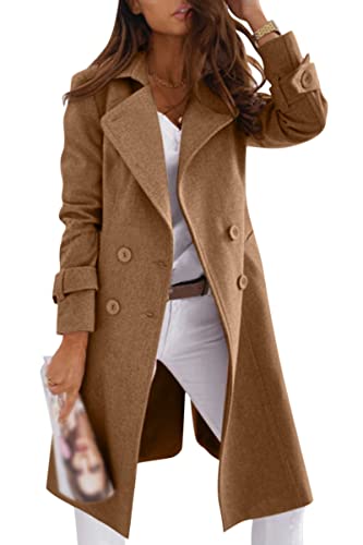 ORANDESIGNE Damen Winter Blazer Mantel Wollmantel Lang Warme üBergangsjacke Einfarbig Slim Fit Revers Blazer Jacke Windjacke Overcoat 04-Kaffee L von ORANDESIGNE