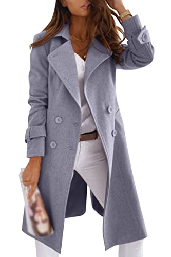 ORANDESIGNE Damen Winter Blazer Mantel Wollmantel Lang Warme üBergangsjacke Einfarbig Slim Fit Revers Blazer Jacke Windjacke Overcoat 04-blau L von ORANDESIGNE