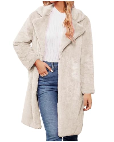 ORANDESIGNE Damen Winter Mäntel Flauschig Fleece Revers Lange Ärmel Button Down Warm Kunstpelz Oberbekleidung Sherpa Jacke Strickjacke B Beige S von ORANDESIGNE