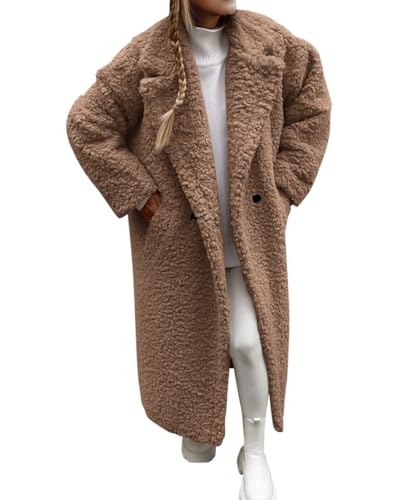 ORANDESIGNE Damen Winter Mäntel Flauschig Fleece Revers Lange Ärmel Button Down Warm Kunstpelz Oberbekleidung Sherpa Jacke Strickjacke C Braun S von ORANDESIGNE