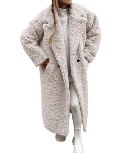 ORANDESIGNE Damen Winter Mäntel Flauschig Fleece Revers Lange Ärmel Button Down Warm Kunstpelz Oberbekleidung Sherpa Jacke Strickjacke C Weiß L von ORANDESIGNE