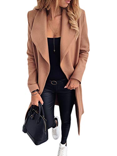 ORANDESIGNE Damen Winter Mantel Blazer Wollmantel Slim Fit Business Trenchcoat Lang Warme GroßE GrößEn Einfarbig üBergangsjacke Jacke mit Gürtel Khaki 40 von ORANDESIGNE