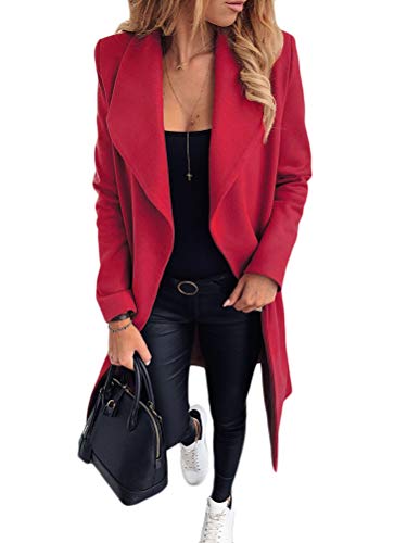 ORANDESIGNE Damen Winter Mantel Blazer Wollmantel Slim Fit Business Trenchcoat Lang Warme GroßE GrößEn Einfarbig üBergangsjacke Jacke mit Gürtel Rot 42 von ORANDESIGNE