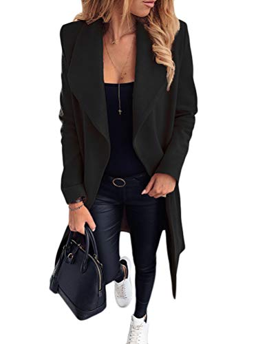 ORANDESIGNE Damen Winter Mantel Blazer Wollmantel Slim Fit Business Trenchcoat Lang Warme GroßE GrößEn Einfarbig üBergangsjacke Jacke mit Gürtel Schwarz 34 von ORANDESIGNE