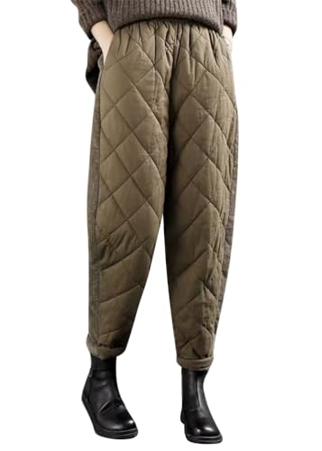 ORANDESIGNE Damen Winter Warme Daunenhose Warme Gefütterte Jogginghose Winddicht Winterhose Ultraleichte Schneehose Elastische Taille Stepphose A Kaffee XXL von ORANDESIGNE