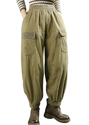 ORANDESIGNE Damen Winter Warme Daunenhose Warme Gefütterte Jogginghose Winddicht Winterhose Ultraleichte Schneehose Elastische Taille Stepphose C Grün XXL von ORANDESIGNE