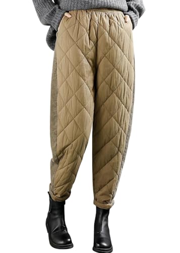 ORANDESIGNE Damen Winter Warme Gänse Daunenhose Warme Gefütterte Jogginghose Winddicht Winterhose Ultraleichte Schneehose A Khaki XL von ORANDESIGNE