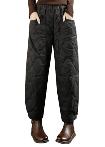 ORANDESIGNE Damen Winter Warme Gänse Daunenhose Warme Gefütterte Jogginghose Winddicht Winterhose Ultraleichte Schneehose B Schwarz M von ORANDESIGNE