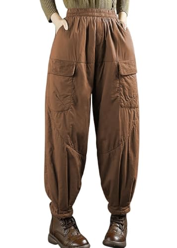 ORANDESIGNE Damen Winter Warme Gänse Daunenhose Warme Gefütterte Jogginghose Winddicht Winterhose Ultraleichte Schneehose C Kaffee XL von ORANDESIGNE