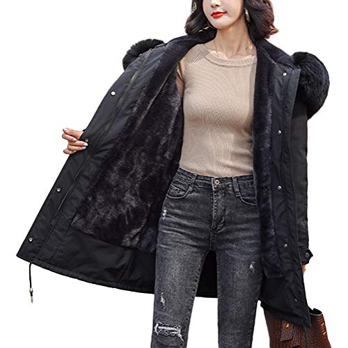 ORANDESIGNE Damen Winterjacke Wintermantel Lange Daunenjacke Jacke Outwear Frauen Winter Warm Daunenmantel Casual Dickeren Dünnen Mantel mit Fellkapuze B Schwarz 44 von ORANDESIGNE