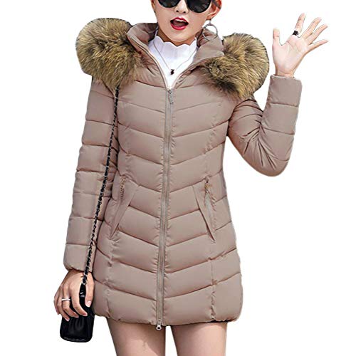 ORANDESIGNE Damen Winterjacke Wintermantel Lange Daunenjacke Jacke Outwear Frauen Winter Warm Dicker Daunenmantel Slim Steppmantel Parka Fellkapuze A Khaki 48 von ORANDESIGNE