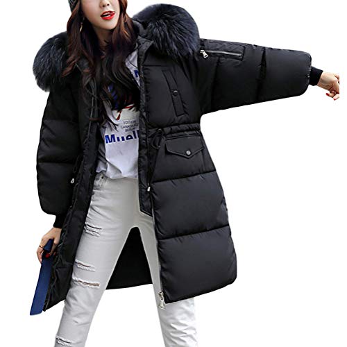 ORANDESIGNE Damen Winterjacke Wintermantel Lange Daunenjacke Jacke Outwear Frauen Winter Warm Dicker Daunenmantel Slim Steppmantel Parka Fellkapuze B Schwarz 34 von ORANDESIGNE