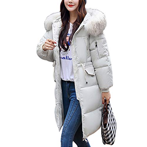 ORANDESIGNE Damen Winterjacke Wintermantel Lange Daunenjacke Jacke Outwear Frauen Winter Warm Dicker Daunenmantel Slim Steppmantel Parka Fellkapuze B Weiß 34 von ORANDESIGNE