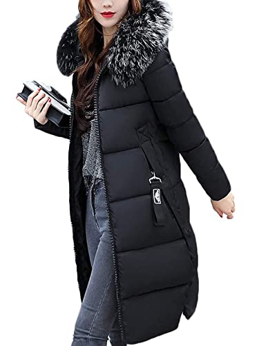 ORANDESIGNE Damen Winterjacke Wintermantel Lange Daunenjacke Jacke Outwear Warm Daunenmantel Solide Lässig Dicker Slim Down Mit Fellkapuze Steppjacke (DE 40, Schwarz) von ORANDESIGNE