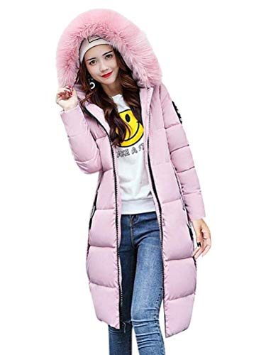 ORANDESIGNE Damen Winterjacke Wintermantel Lange Daunenjacke Jacke Outwear Warm Daunenmantel Solide Lässig Dicker Slim Down Mit Fellkapuze Steppjacke Rosa DE 36 von ORANDESIGNE