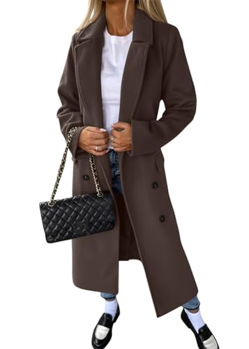 ORANDESIGNE Damen Wintermantel Langarm Zweireihig Bubikragen Schräge Tasche Knopfleiste Gürtel Mantel B Braun S ORANDESIGNE Damen Wintermantel Langarm Zweireihig Bubikragen Schräge Tasche Knopfleiste Gürtel Mantel B Braun S von ORANDESIGNE