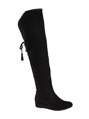 ORANDESIGNE Damen Winterstiefel Overknee Stiefel mit Hohen Absätzen Lange PU Lederstiefel Retro Schnürstiefel mit Seitlichem Reißverschluss A Schwarz 36 EU von ORANDESIGNE