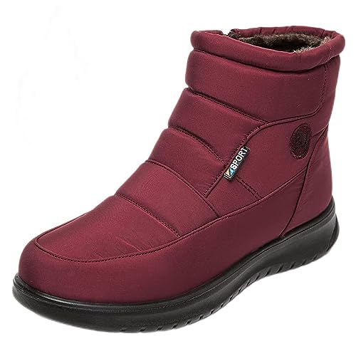 ORANDESIGNE Damen Winterstiefel Schneestiefel Flache Warme Boots Winter Stiefeletten Schuhe Arbeitsschuhe Winterboots Kurzschaft Stiefel Rutschfeste Wanderschuhe Stiefel Outdoor B Rot 40 EU von ORANDESIGNE