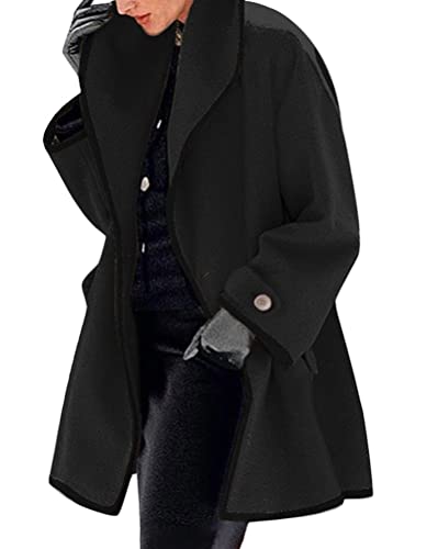 ORANDESIGNE Damen Wollmantel Trenchcoat Jacke Lang Warm Wintermantel Übergangs Jacke Parka mit Reverskragen Herbst Winter Mantel Langer Jacken Overcoat A Schwarz L von ORANDESIGNE