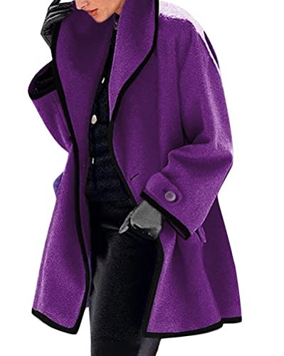 ORANDESIGNE Damen Wollmantel Trenchcoat Jacke Lang Warm Wintermantel Übergangs Jacke Parka mit Reverskragen Herbst Winter Mantel Langer Jacken Overcoat A Violett L von ORANDESIGNE