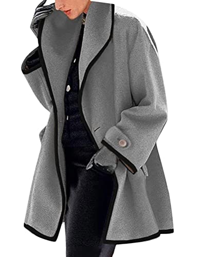 ORANDESIGNE Damen Wollmantel Trenchcoat Jacke Lang Warm Wintermantel Übergangs Jacke Parka mit Reverskragen Herbst Winter Mantel Langer Jacken Overcoat A grau XL von ORANDESIGNE