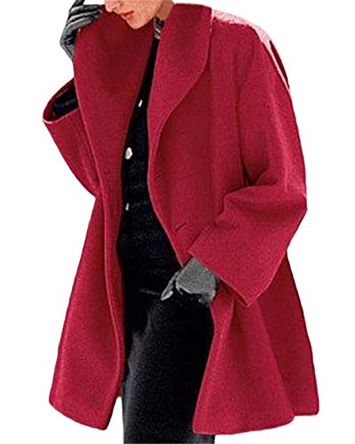 ORANDESIGNE Damen Wollmantel Trenchcoat Jacke Lang Warm Wintermantel Übergangs Jacke Parka mit Reverskragen Rot XXL von ORANDESIGNE
