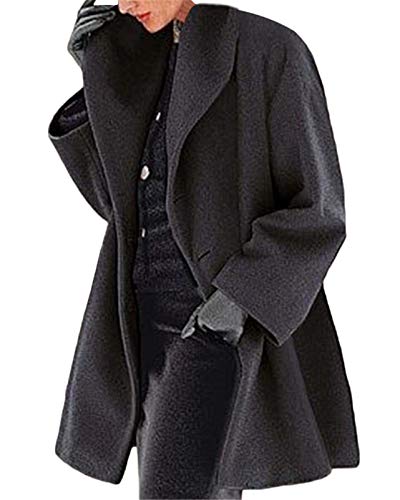 ORANDESIGNE Damen Wollmantel Trenchcoat Jacke Lang Warm Wintermantel Übergangs Jacke Parka mit Reverskragen Schwarz 3XL von ORANDESIGNE