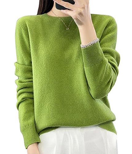 ORANDESIGNE Damen Wollpullover Rundhals Langarm Stricken Tunika Oberteile Lässig Pullover Winter Warm Strickpullover Pulli Weich Elegante Einfarbig Stricktop Sweatshirt A Grün 01 M von ORANDESIGNE
