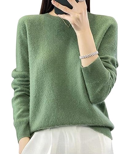 ORANDESIGNE Damen Wollpullover Rundhals Langarm Stricken Tunika Oberteile Lässig Pullover Winter Warm Strickpullover Pulli Weich Elegante Einfarbig Stricktop Sweatshirt A Grün 02 M von ORANDESIGNE