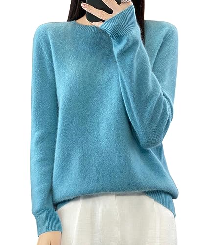 ORANDESIGNE Damen Wollpullover Rundhals Langarm Stricken Tunika Oberteile Lässig Pullover Winter Warm Strickpullover Pulli Weich Elegante Einfarbig Stricktop Sweatshirt A Hellblau M von ORANDESIGNE