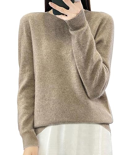 ORANDESIGNE Damen Wollpullover Rundhals Langarm Stricken Tunika Oberteile Lässig Pullover Winter Warm Strickpullover Pulli Weich Elegante Einfarbig Stricktop Sweatshirt A Helles Khaki M von ORANDESIGNE