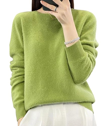 ORANDESIGNE Damen Wollpullover Rundhals Langarm Stricken Tunika Oberteile Lässig Pullover Winter Warm Strickpullover Pulli Weich Elegante Einfarbig Stricktop Sweatshirt A Hellgrün XL von ORANDESIGNE