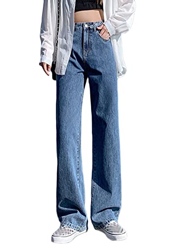 ORANDESIGNE Damen Y2k Mode Loose Straight Jeans Jeanshose Hohe Taille Bootcut Jeans mit weitem Bein Baggy Pants S Blau L von ORANDESIGNE