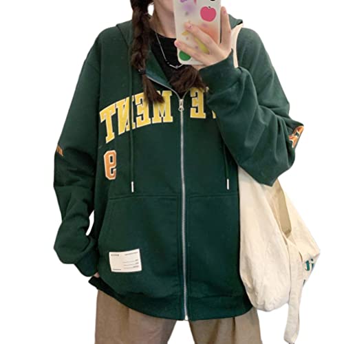 ORANDESIGNE Damen Zip Up Hoodie Sweatshirt Langarm Y2K E-Girl Pullover Freizeitjacken Streetwear Hooded Jacket Kapuzenjacke Basic Hoodie Reißverschluss Hoodie Oberteile A Grün L von ORANDESIGNE