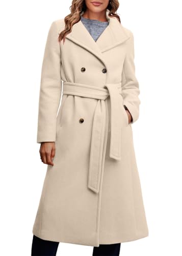 ORANDESIGNE Damen Zweireiher Lange Mäntel Frauen Winter Arbeit Büro Mantel mit Tasche Arbeitskleidung mit Gürtel Langärmliger Wollmantel Revers Trenchcoat A Beige S von ORANDESIGNE