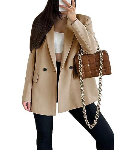 ORANDESIGNE Damen lässig Elegante Lange Ärmel überdimensioniert Revers Blazer offen vorne solide Arbeit Büro Jacke Blazer A Khaki S von ORANDESIGNE