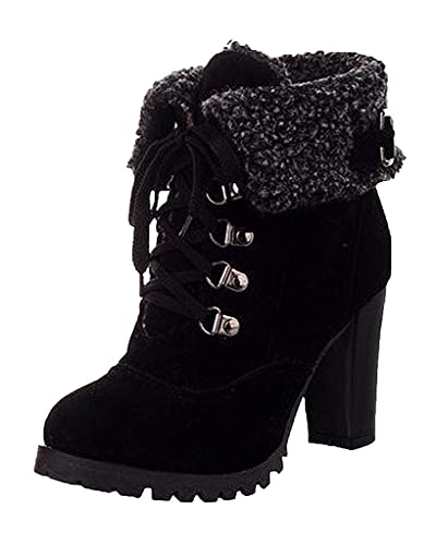 ORANDESIGNE Damenschuhe Schnürstiefeletten Bequeme High Heels Damenstiefel Kurze Stiefel Warme Stiefel Herbst Winter Schwarz 40 EU von ORANDESIGNE