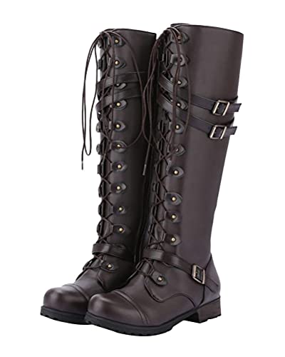 ORANDESIGNE Damenstiefel Halblange Stiefel Damen Stiefeletten mit Absatz Kniehohe Winterstiefel Vintage Cowboystiefel Winterschuhe Bequeme Langschaftstiefel B Braun 42 EU von ORANDESIGNE