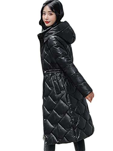 ORANDESIGNE Daunenjacke Damen Lang Winter Parka Warm Steppmantel Mit Kapuze Frauen Winterjacke Wintermantel Outwear Warm Mantel Übergangsjacke A schwarz XXL von ORANDESIGNE