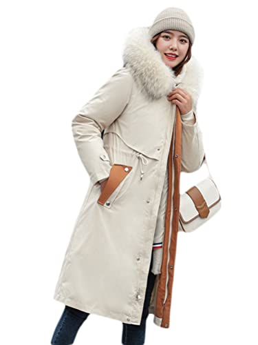 ORANDESIGNE Daunenjacke Damen Lang Winter Parka Warm Steppmantel Mit Kapuze Frauen Winterjacke Wintermantel Outwear Warm Mantel Übergangsjacke B Beige M von ORANDESIGNE