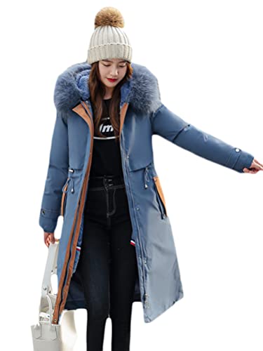 ORANDESIGNE Daunenjacke Damen Lang Winter Parka Warm Steppmantel Mit Kapuze Frauen Winterjacke Wintermantel Outwear Warm Mantel Übergangsjacke B blau 3XL von ORANDESIGNE