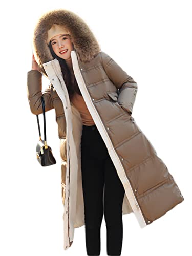 ORANDESIGNE Daunenjacke Damen Lang Winter Parka Warm Steppmantel Mit Kapuze Frauen Winterjacke Wintermantel Outwear Warm Mantel Übergangsjacke D-Kaffee-01 XXL von ORANDESIGNE