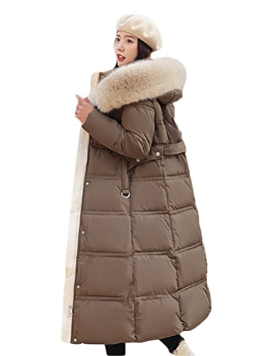 ORANDESIGNE Daunenjacke Damen Lang Winter Parka Warm Steppmantel Mit Kapuze Frauen Winterjacke Wintermantel Outwear Warm Mantel Übergangsjacke D-Kaffee-02 L von ORANDESIGNE