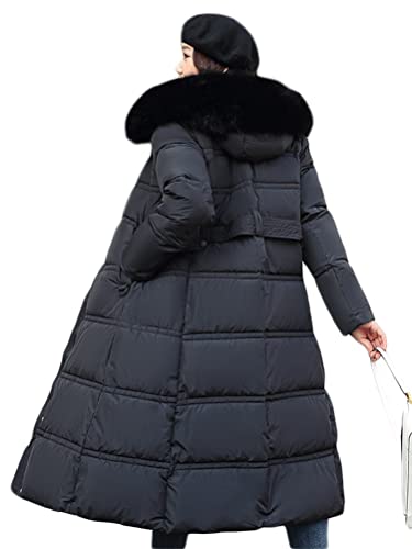 ORANDESIGNE Daunenjacke Damen Lang Winter Parka Warm Steppmantel Mit Kapuze Frauen Winterjacke Wintermantel Outwear Warm Mantel Übergangsjacke D-Schwarz-01 M von ORANDESIGNE